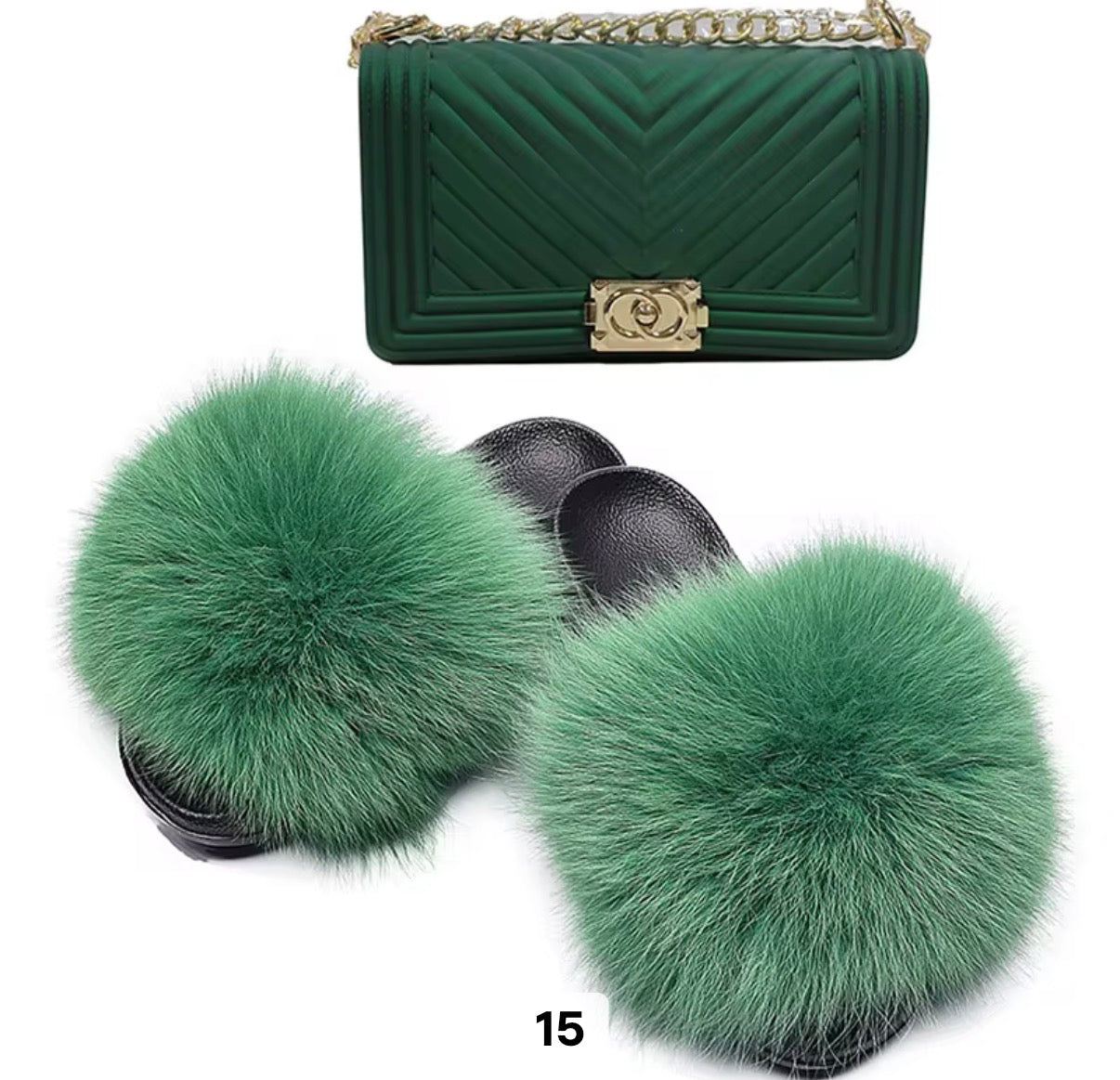 Luxury Fur Slides Set