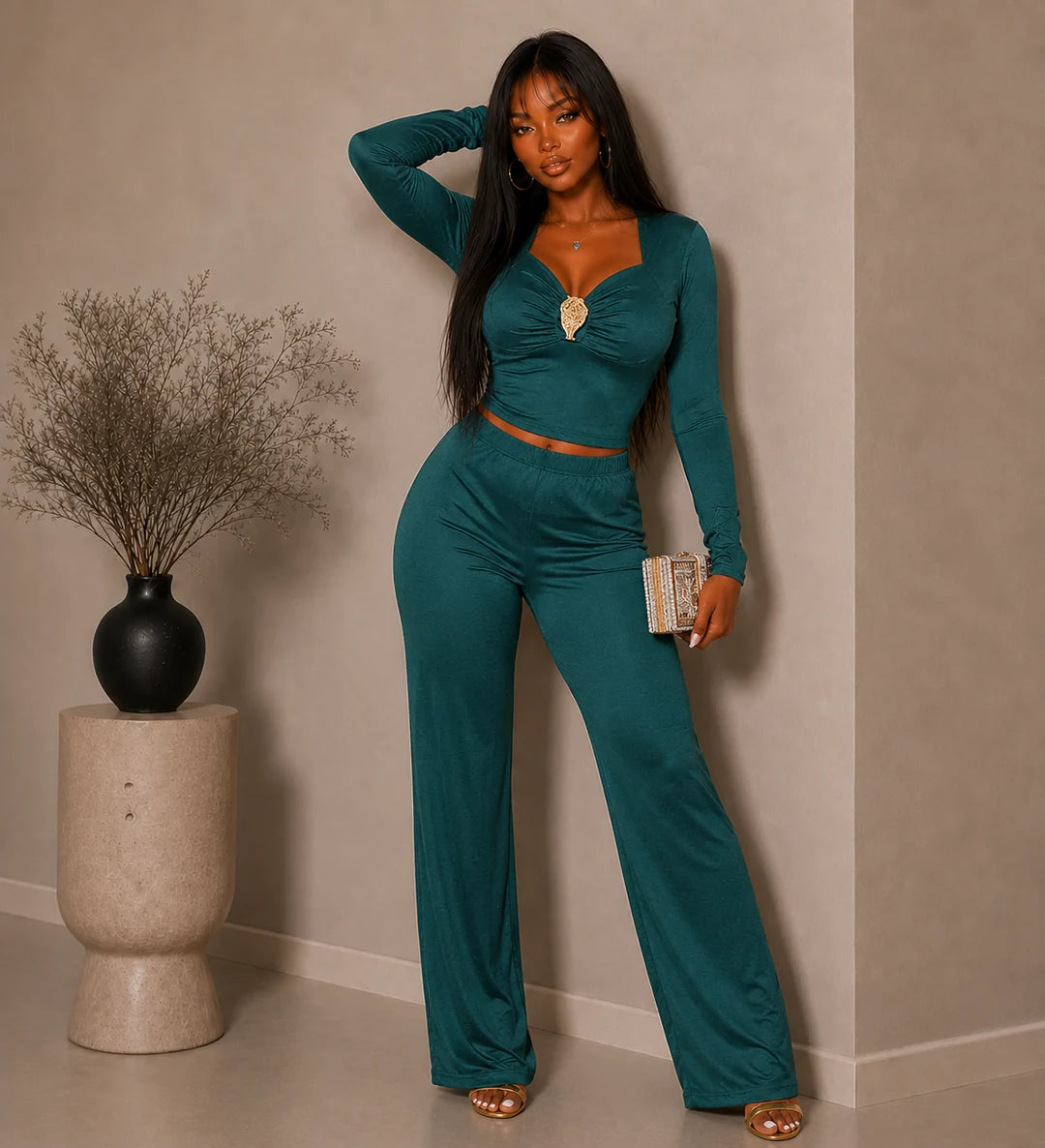 Royal GOLD TRIM LS TOP & PANTS SET