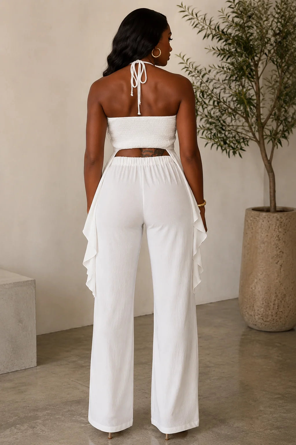 Royal HALTER RUFFLED SHIRRING TOP & PANTS SET