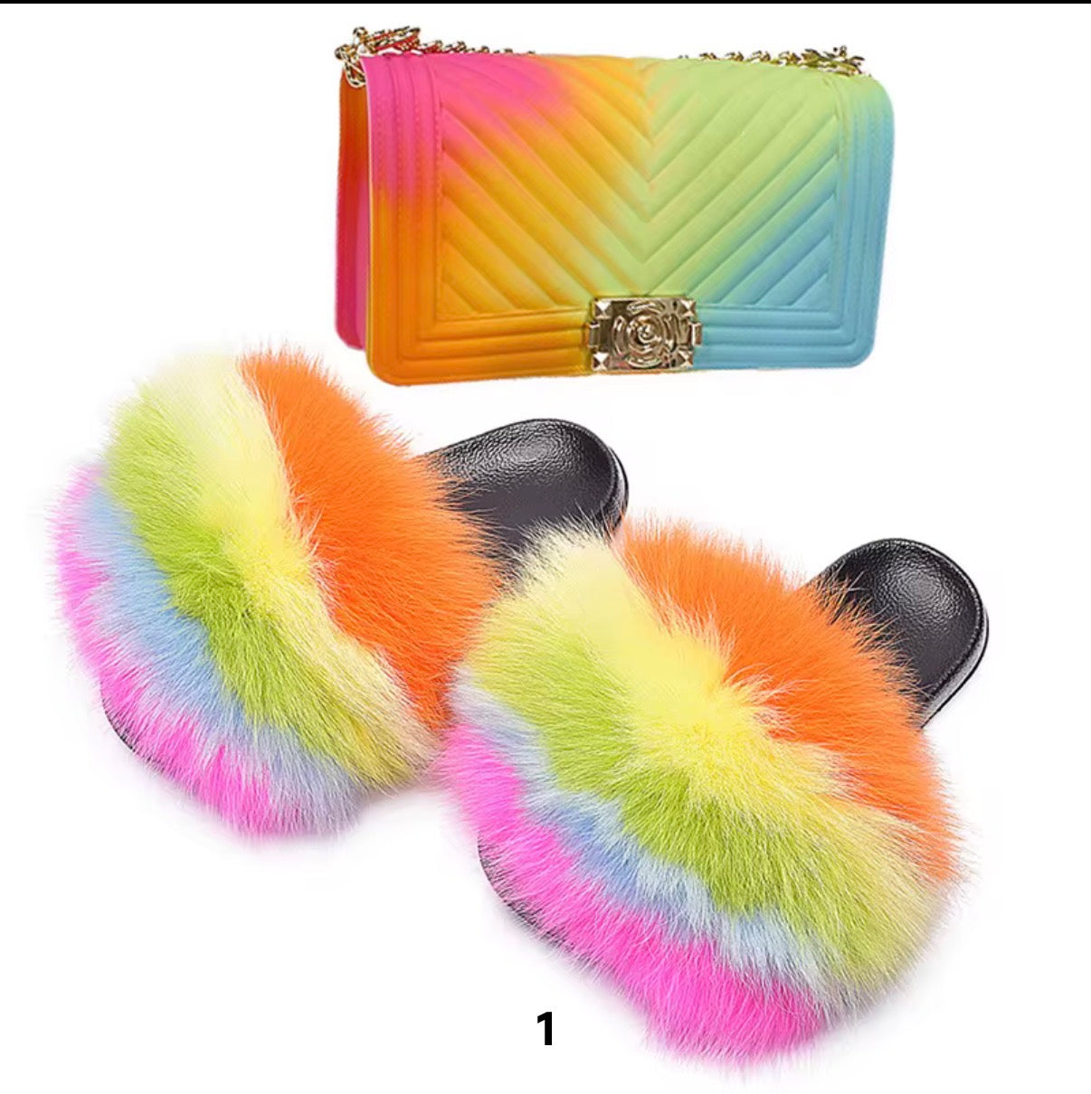 Luxury Fur Slides Set