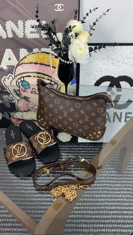 Royal Brown Shoulder Bag & Slide Set