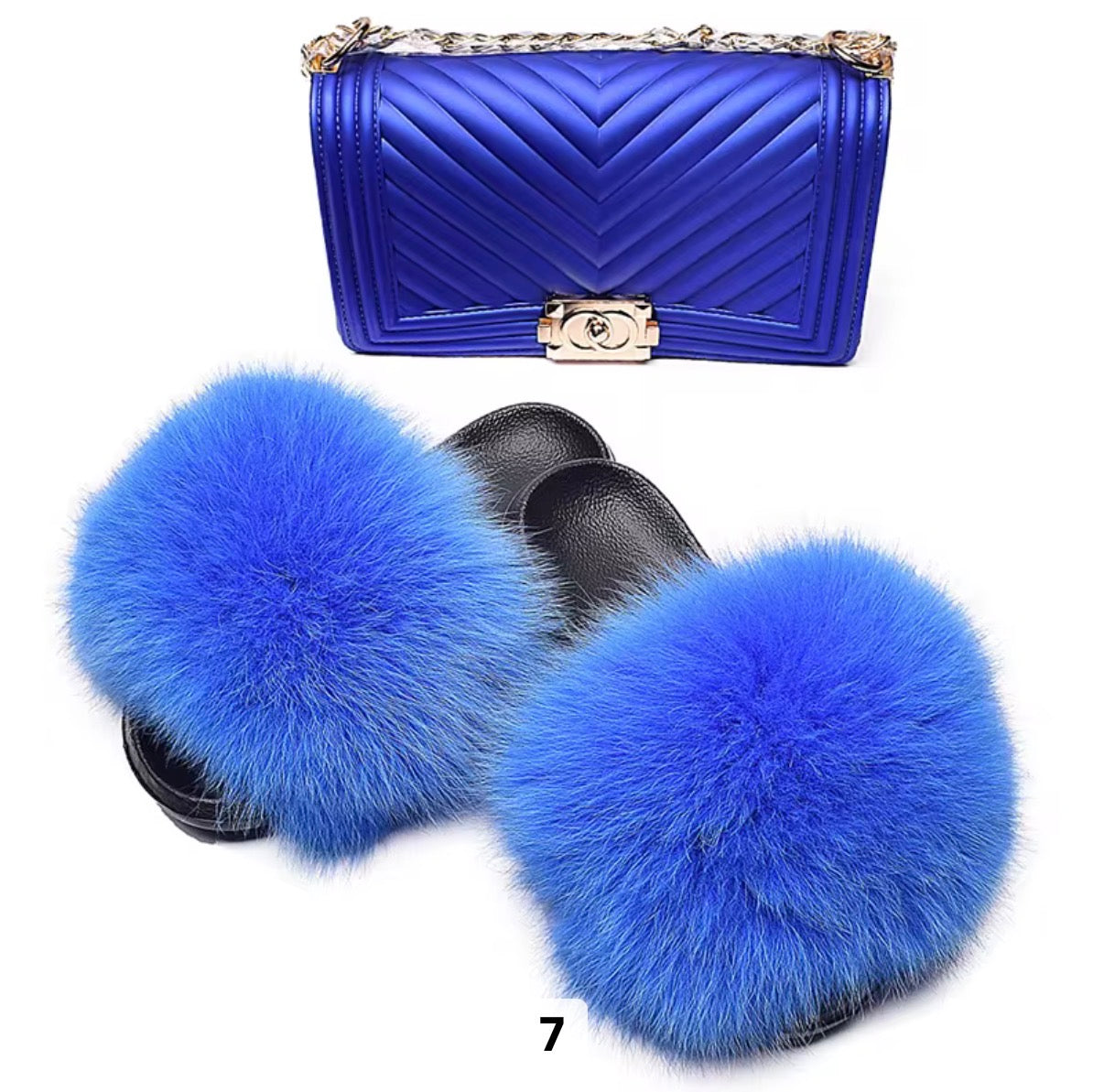 Luxury Fur Slides Set