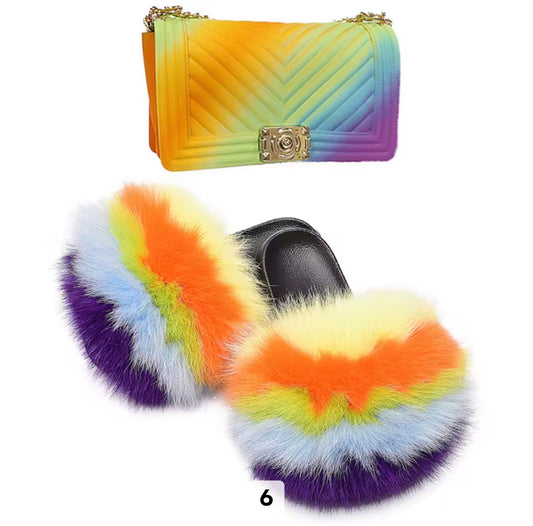 Luxury Fur Slides Set