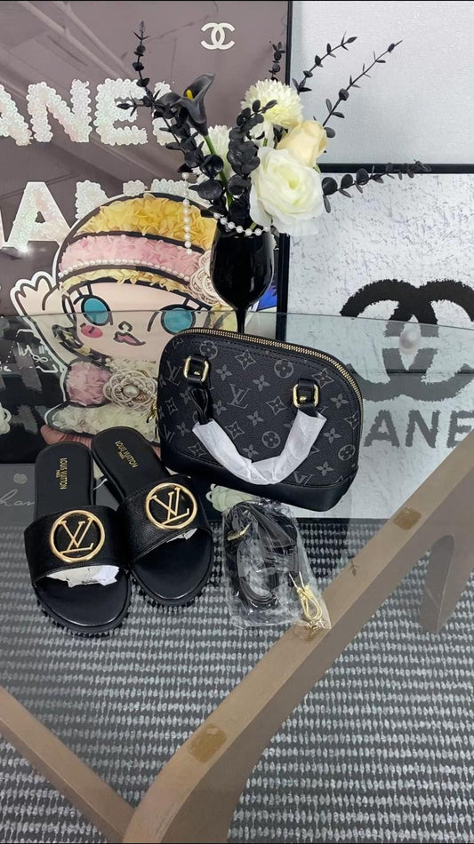 Royal Noir Monogram Handbag & Slide Set