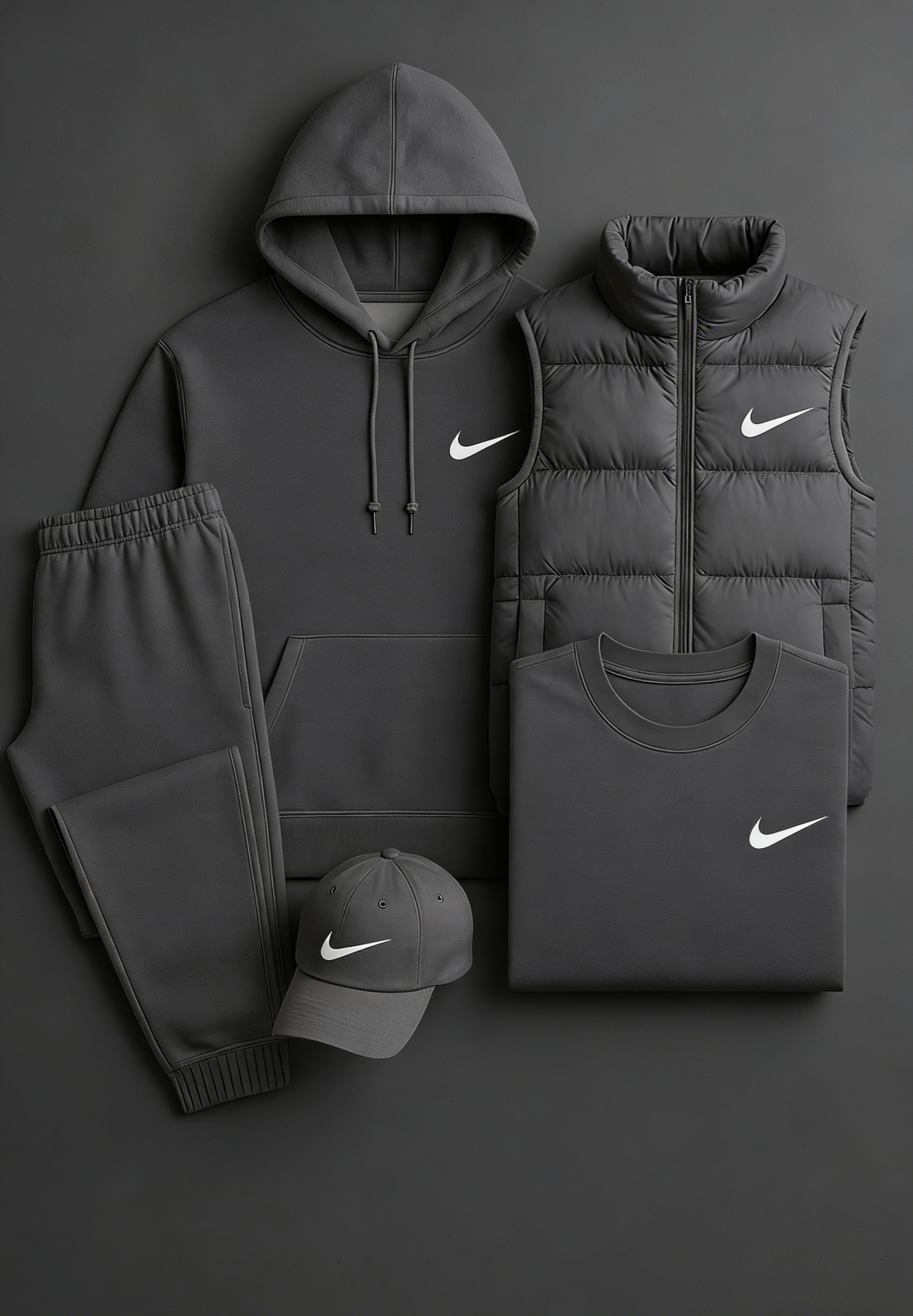 Nk Complete Set - Sweatshirt, Pants, Puffer Jacket