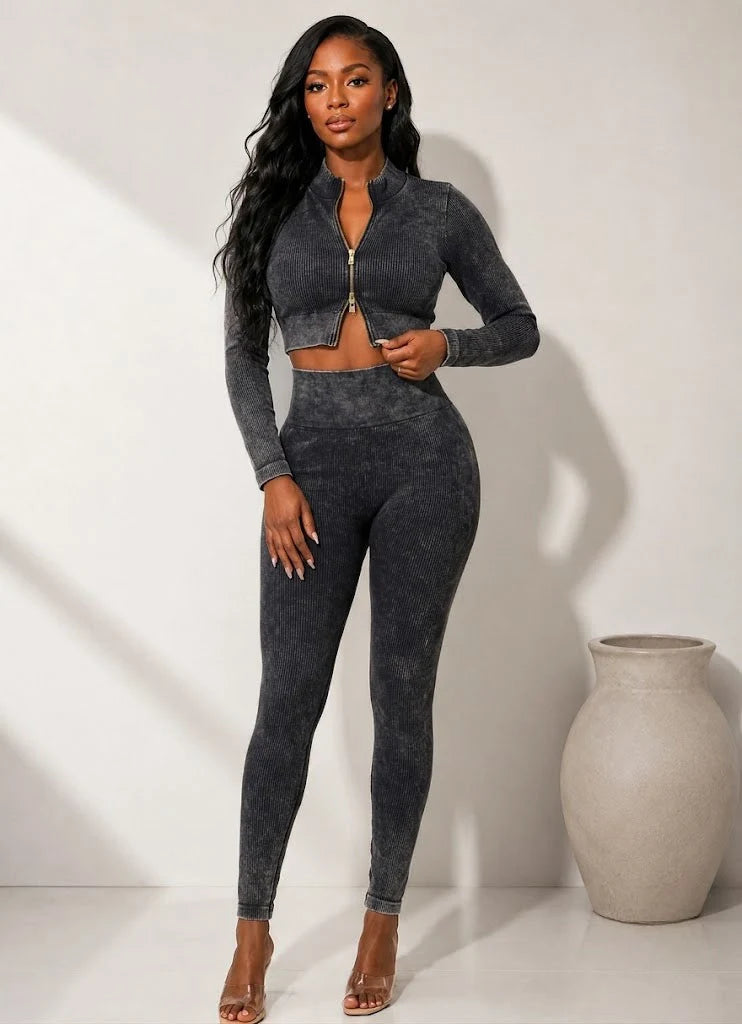 Royal WASHED RIB TOP & LEGGINGS SET