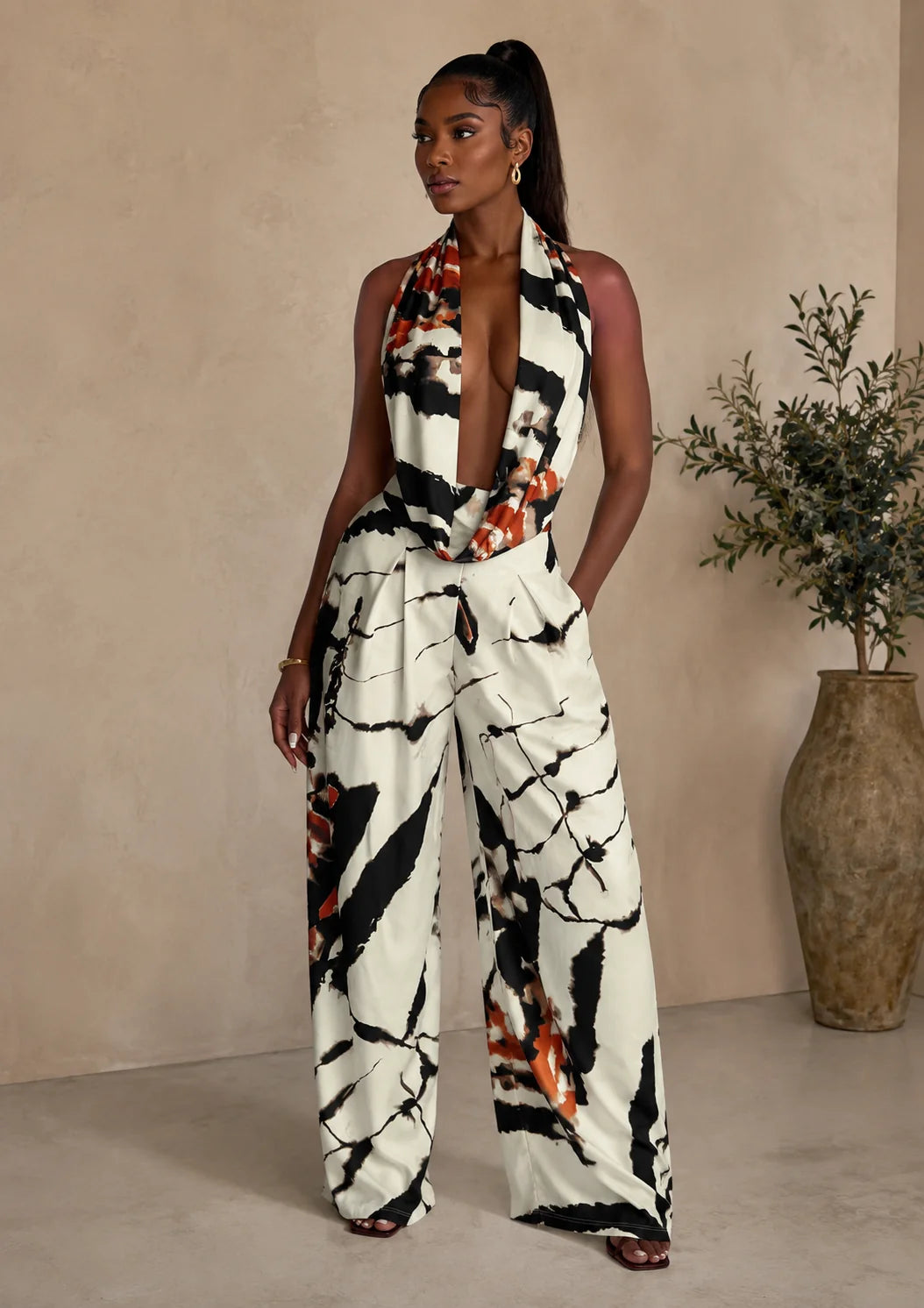 Royal PRINTED HALTER TOP & PANTS SET