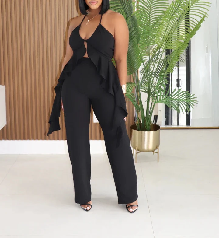 Royal HALTER RUFFLED SHIRRING TOP & PANTS SET
