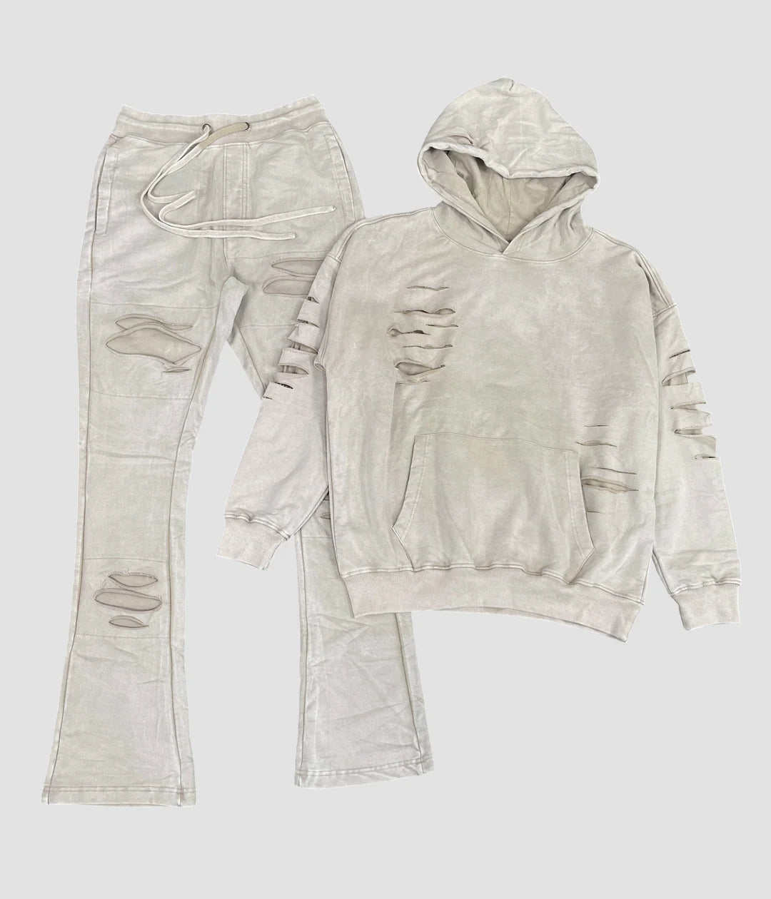 Royal Distressed Acid-Wash Hoodie & Flare Pants Set